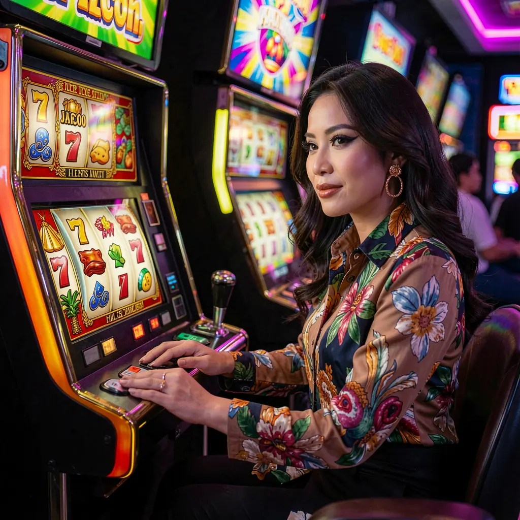 9D9D – Experience premium online slot entertainment made for players in the Philippines Stylish female player enjoying colorful slot games in a luxury casino atmosphere at 9D9D online gaming platform for the Philippines